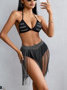 鑽石細節性感內衣胸罩 - 黑色 - 查看 5