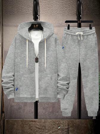 Men Raglan Sleeve Drawstring Hoodie & Sweatpants Without Tee