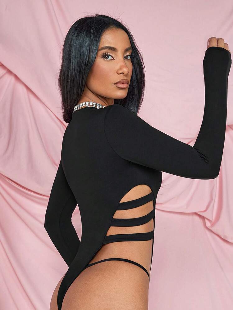 Women'S Sexy Black Top New Year Christmas Bodysuit