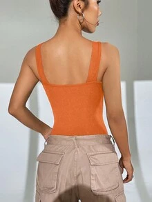 SHEIN EZwear 十字綁帶連身衣 - 橘色 - 查看 2