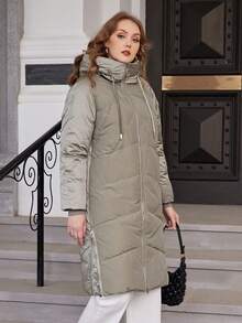 Astrid Plus Size Women'S Hooded Padded Coat With Raglan Sleeve And Drawstring - Green - View 3