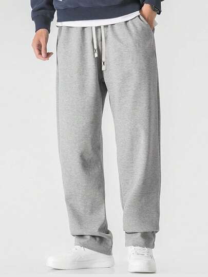 Men's Straight Knit Pants, Loose Fit Casual Sweatpants, Versatile For Spring And Autumn