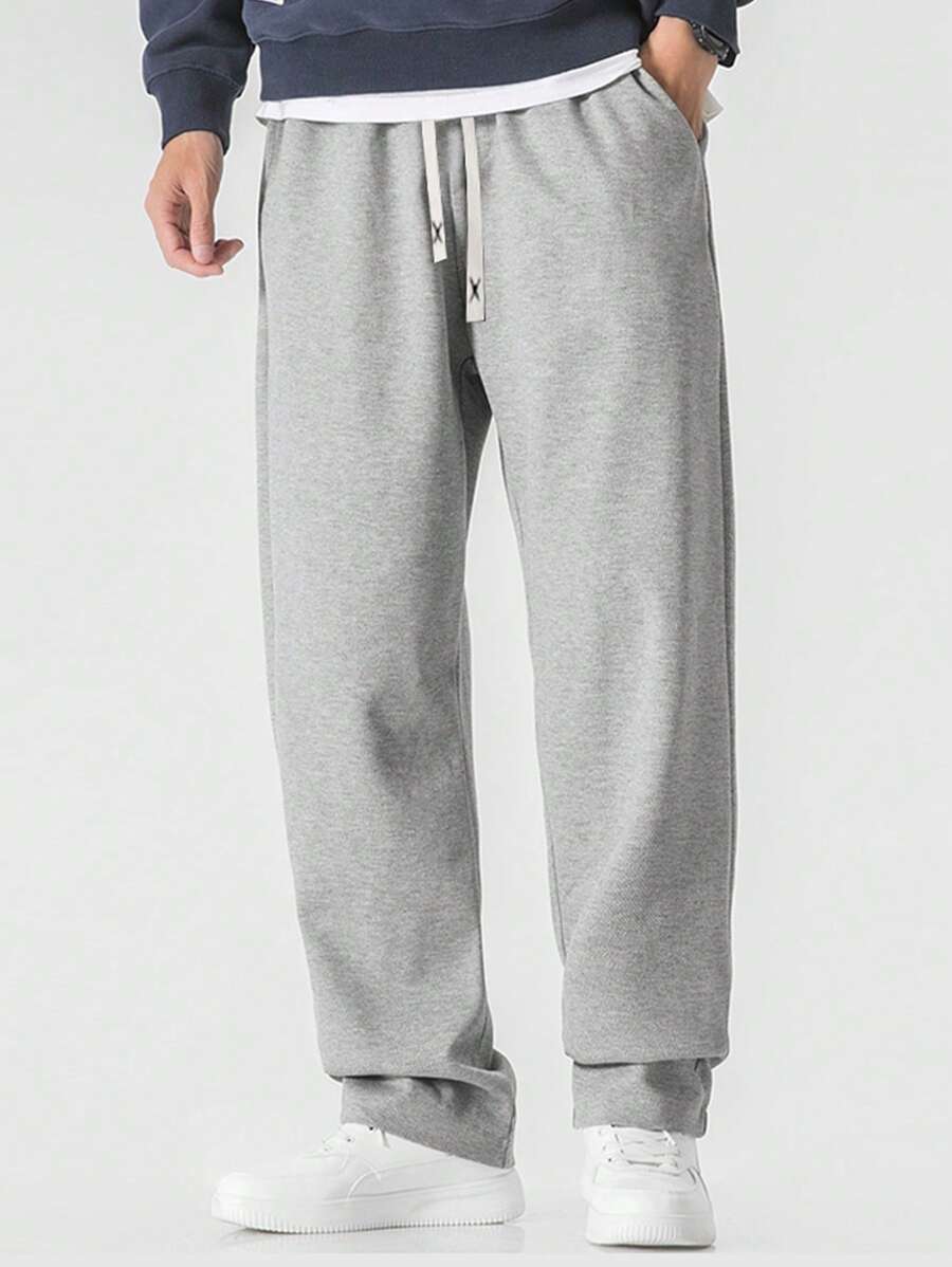 Men's Straight Knit Pants, Loose Fit Casual Sweatpants, Versatile For Spring And Autumn - Light Grey - View 1