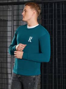 RueChic Men'S Crown & Letter Print Long Sleeve Sweatshirt - Blue - View 7