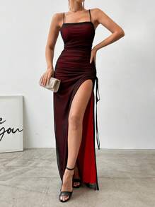 EURMUSE Women's Drawstring High Slit Spaghetti Strap Party Evening Dress - Multicolor - View 1