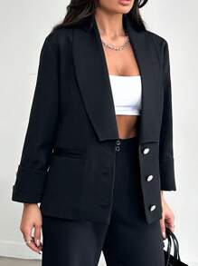 EURMUSE Single-Breasted Casual Blazer With Shawl Collar - Black - View 5