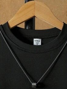 SHEIN Tween Boy Letter Graphic Drop Shoulder 2 In 1 Tee & Shorts - Black - View 3