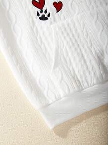 SHEIN 女孩時尚連帽衫,心形刺繡和長袖 - 白色 - 查看 4