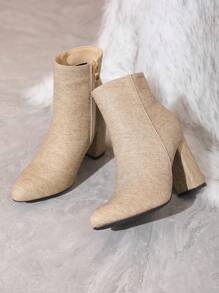 Timesize 女士杏色高跟短靴,裸管踝靴,工作鞋,冬季靴子