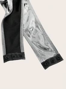 SHEIN ICON Mock Neck Asymmetrical Hem Metallic Bodysuit - Silver - View 9