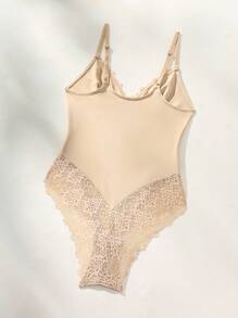 Lace Trim Body Shaper Bodysuit UnderwearOuter - Apricot - View 5