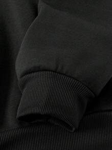 SHEIN EZwear 骷髏和花卉印花保暖襯裡運動衫 - 黑色 - 查看 4