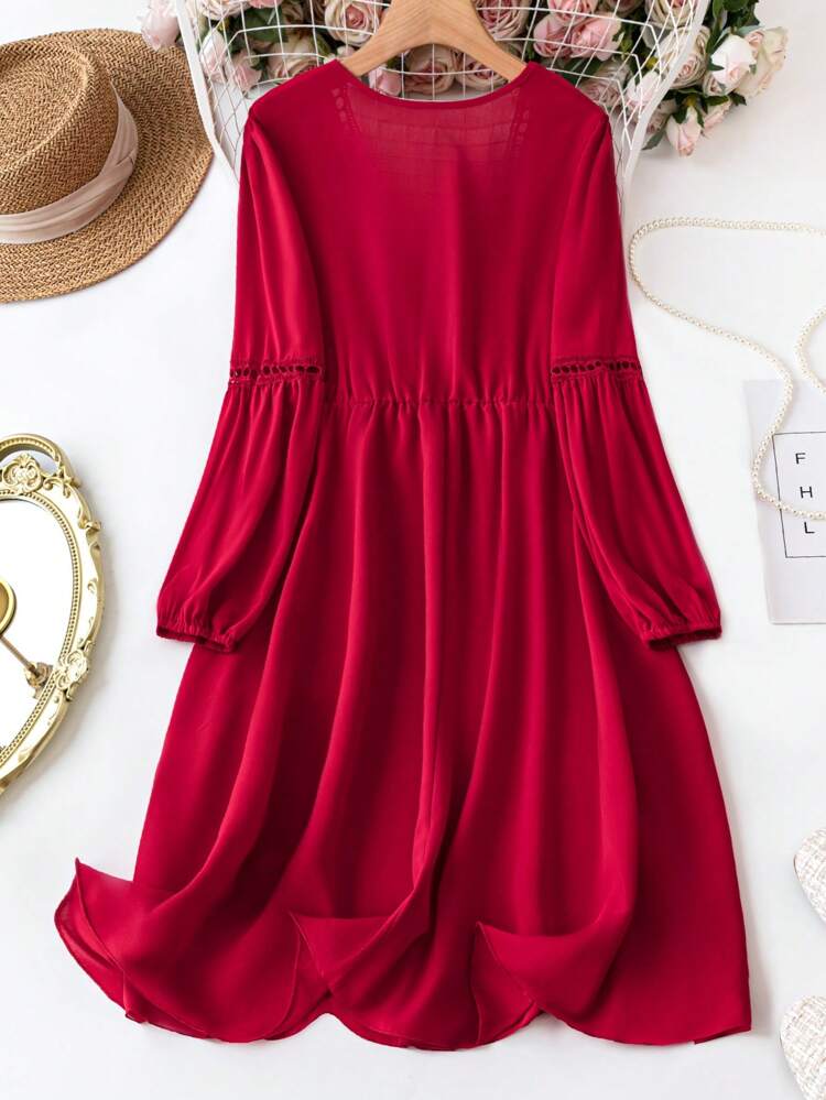 Plus Size Solid Color Lace Patchwork Dress
