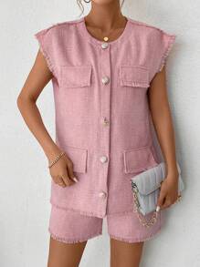 SHEIN Essnce Vest & Shorts Two Piece Set - Pink - View 5