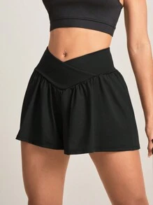 SHEIN Sports V-Shaped Waist Sports Shorts - Black - View 6