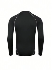 Manfinity Fitness Boyfriend Style Men Contrast Top-Stitching Raglan Sleeve Sports Tee Workout Tops,Boyfriend Style Men Compression Top - Black - View 2
