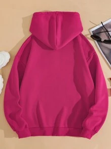 INAWLY 带袋鼠口袋、十字图案、保暖衬里、长袖上衣的连帽运动衫 - 玫紅色 - 查看 2