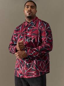 Manfinity LEGND Men'S Plus Size All-Match Printed Long Sleeve Casual Shirt