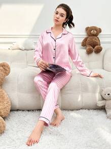 Ensemble Pyjama Fille Rayé Color Block Avec Bordures Contrastées Ado