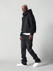 SUMWON 宽松版型连帽衫，背面有图案印花 - 黑色 - 查看 7