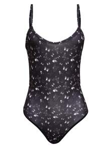 蝴蝶印花連體衣 - 黑色 - 查看 1