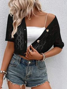 SHEIN LUNE Cardigan A Maniche Corte Con Incisioni A Maglia Vuota Per Donne