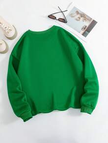 SHEIN EZwear Kích thước lớn Của phụ nữ Lông cừu In Trái tim Áo nỉ - màu xanh lá - Xem 2