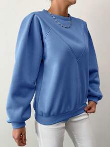 RueChic 女款簡約純藍色圓領運動衫