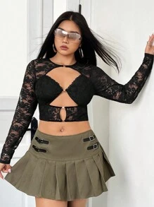 SHEIN X MariajoseGi SHEIN ICON Rozmiar Plus Wgłębić Detal Sznurówka Przycięte Topy