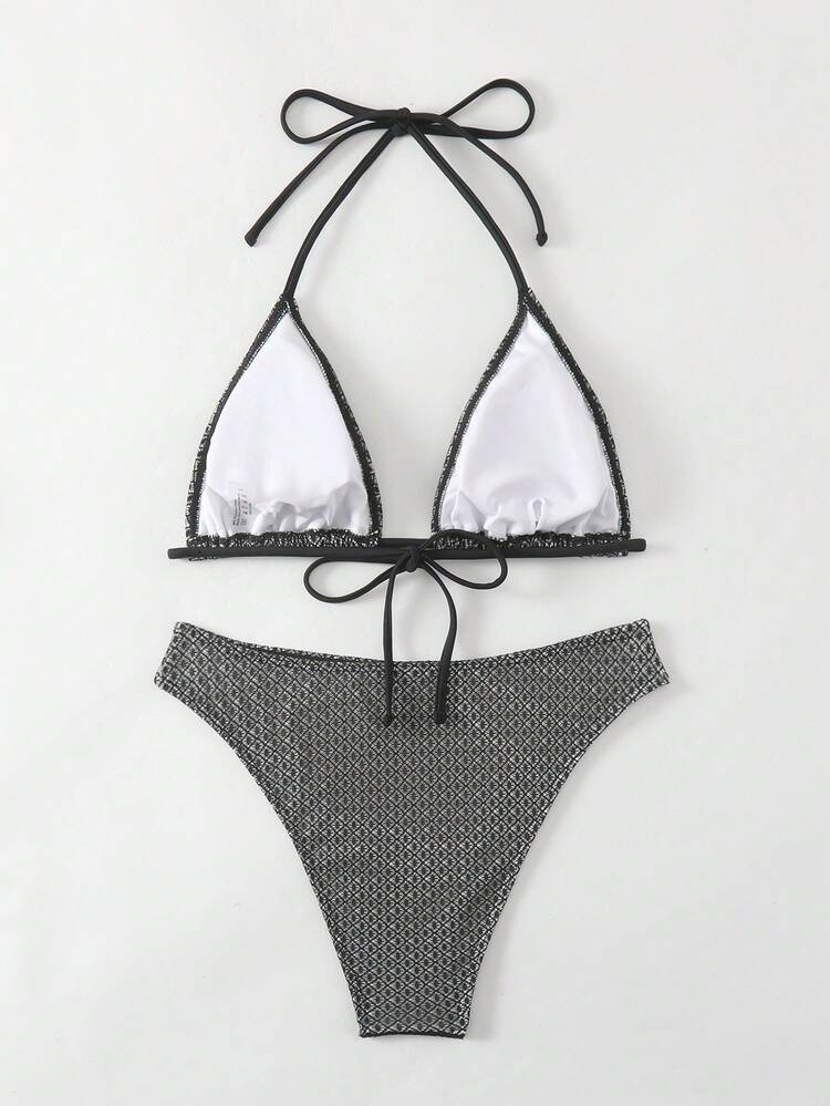 All Over Print Triangle Cup Halter Neck Bikini Set, Holiday Style Music Festival Summer Beach