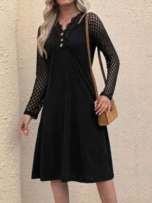 SHEIN LUNE Casual And Comfortable Long Sleeve Dress - Grey - View 3