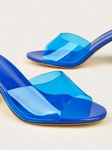 Fashionable Blue High Heel Sandals With Clear Straps For Women - Blue - View 4