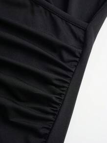 INAWLY 女士v領純色裹身打褶t恤