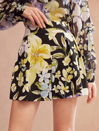 HIGH WAIST FLORAL PRINT WIDE LEG SHORTS