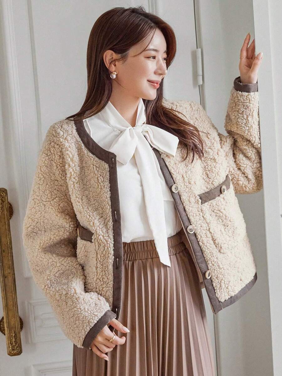 DAZY Women'S Color Block Plush Jacket