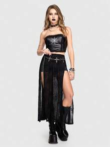 ROMWE Gothic Spider Web Lace Patchwork Women Tube Top - Black - View 2