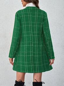 SHEIN Privé 格子襯衫領毛呢大衣 - 綠色 - 查看 2