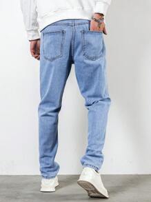 Manfinity EMRG Men Cotton Lightning Print Tapered Jeans - Light Wash - View 2