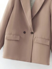 EURMUSE Lapel Neck Double Button Blazer - Camel - View 4