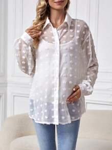SHEIN Maternity Sheer Mesh Perspective Long Sleeve Shirt - White - View 4