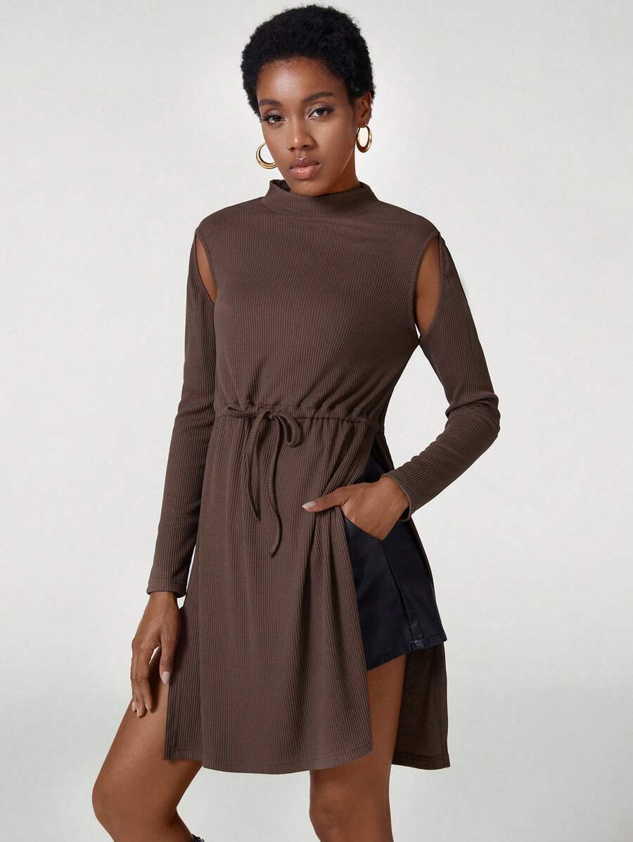 Shante S Top de corte con abertura, cintura con cordón y bajo con abertura, diseñado para vacaciones, salidas, primavera, festivales, Ibiza - Café integral - Ver 1