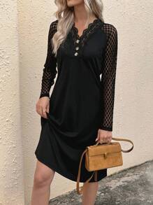 SHEIN LUNE Casual And Comfortable Long Sleeve Dress - Grey - View 4