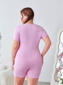 SHEIN EZwear Kích thước lớn Của phụ nữ Thon gọn Romper Với Nhỏ bé Nơ - Hồng - Xem 2