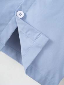 SHEIN 男孩禮服2件組，純色襯衫+领结配純色褲，时尚且适合生日派对、晚间聚会、表演、婚禮、洗禮和首个生日等场合 - 藍色 - 查看 5