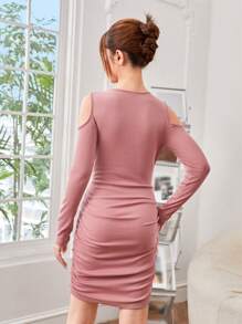 SHEIN Vestido sencillo para chicas adolescentes con hombros descubiertos y fruncido - Rosa vieja - Ver 2
