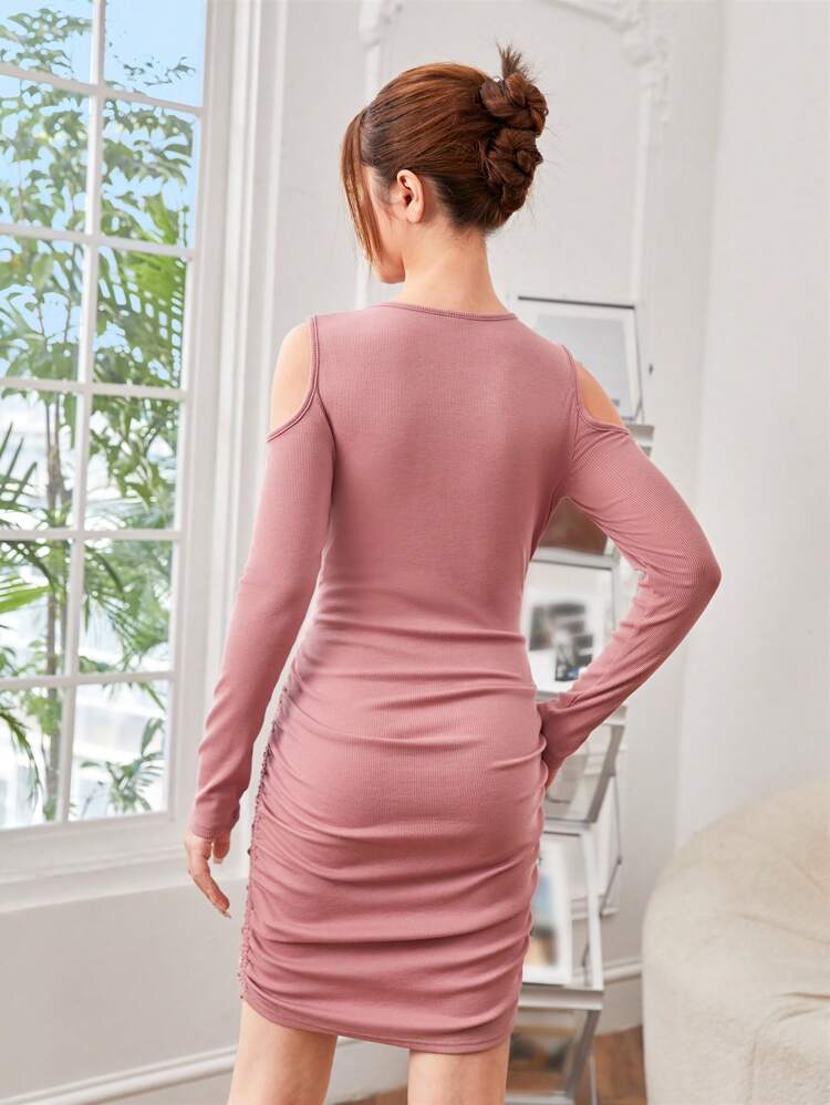 Teen Girls' Simple Cold Shoulder Ruched Dress