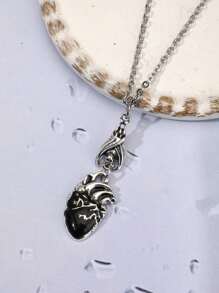 ROMWE Goth Hình trái tim Vòng cổ mặt dây chuyền - Bạc - Xem 2