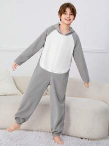 SHEIN 男童休閒鯊魚款帽裝睡衣 - 淺灰色 - 查看 5