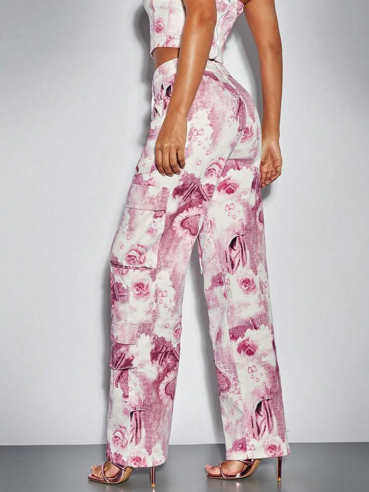 Pink Denim Overalls&Valentine's Day Decoration