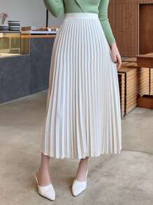 DAZY Solid Color Elegant Pleated Skirt For Women, Spring/Summer - Beige - View 5